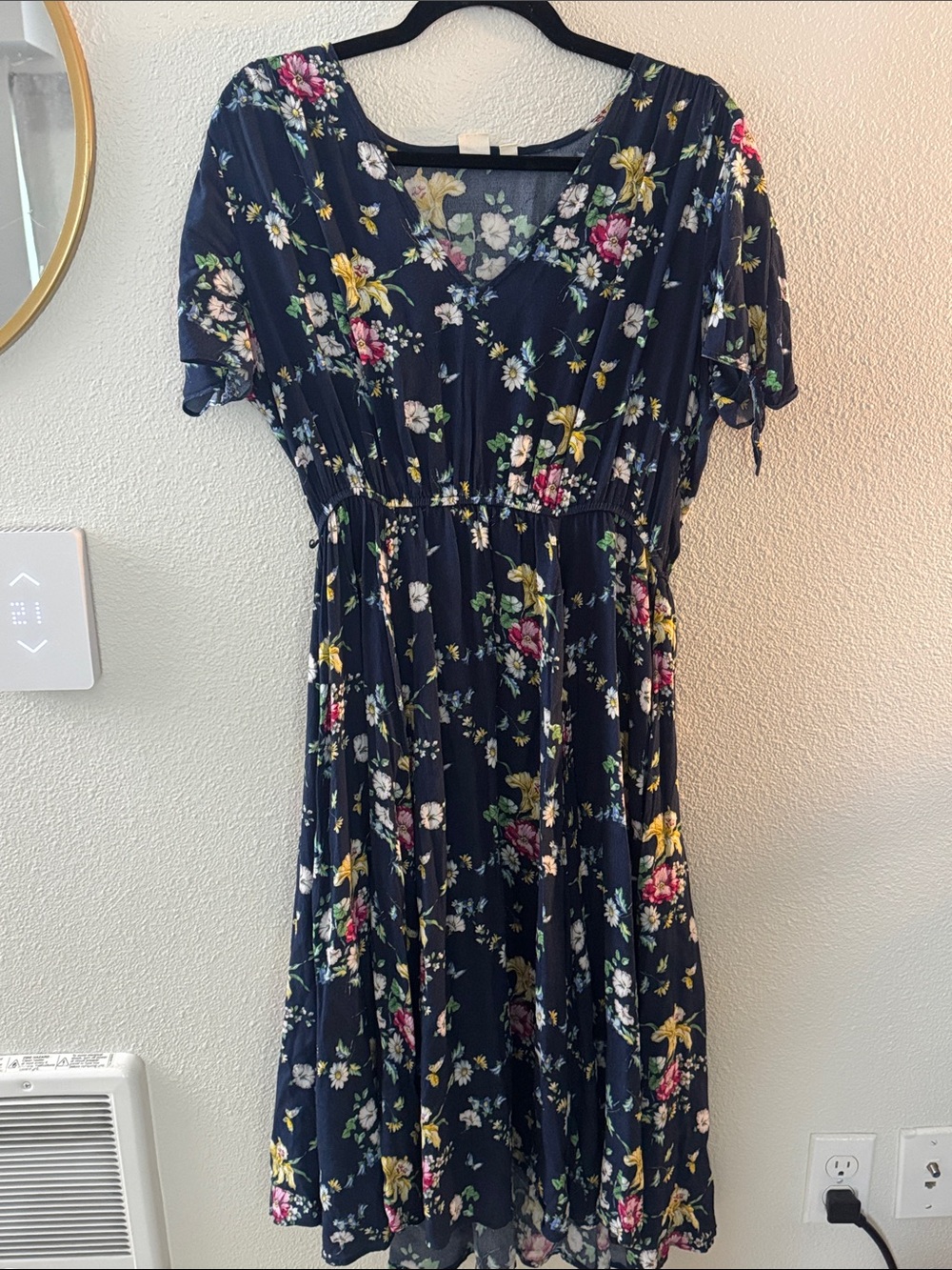GAP Navy Floral Midi Dress with Pink & Yellow Flowers